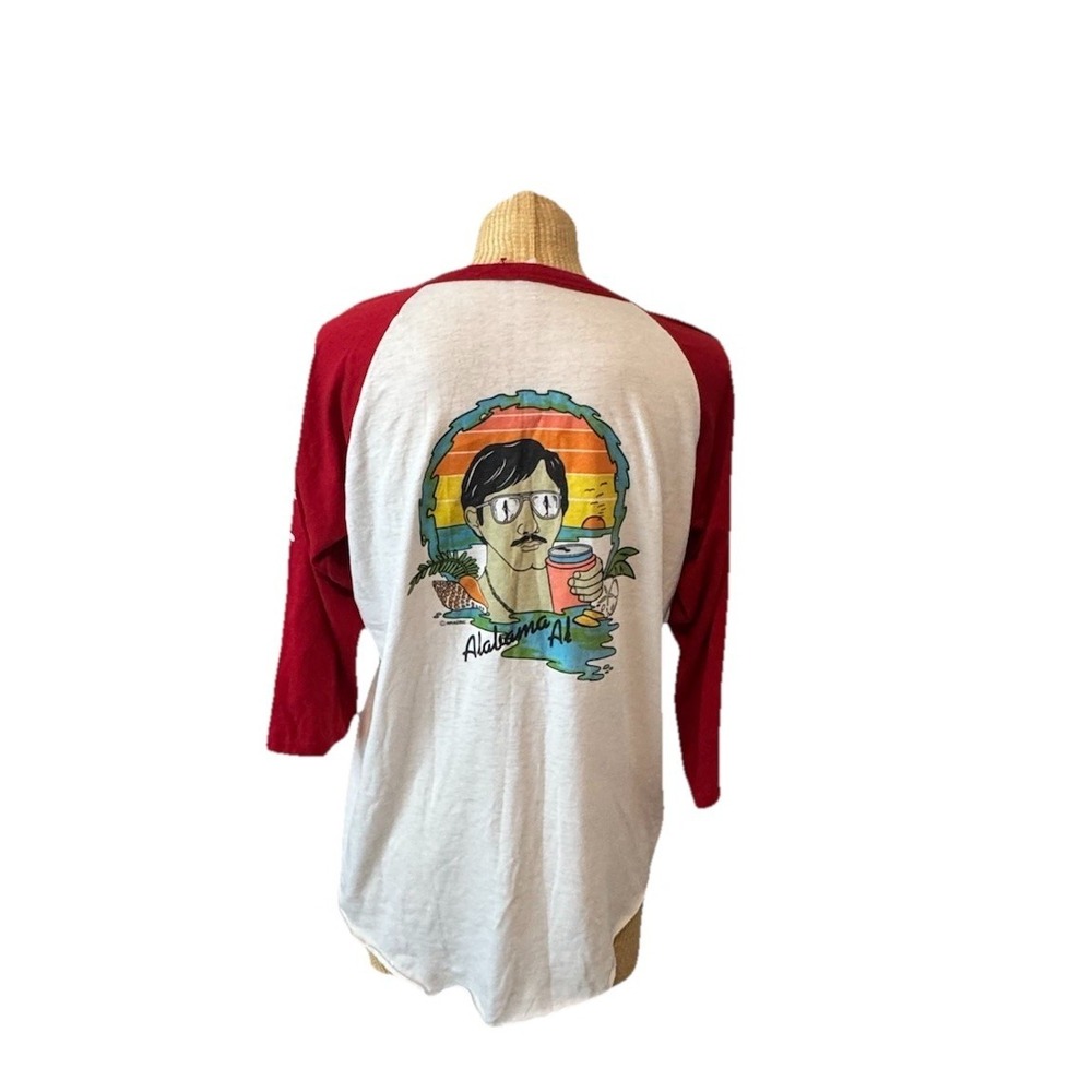 Vintage Alabama Al  Raglan Shirt‎ Large White Red Oversized 3/4 sleeve Souvenir